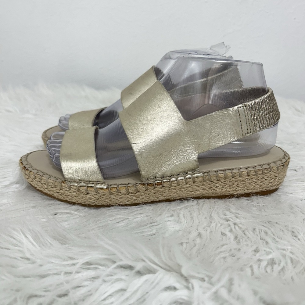 Cole Haan Cloudfeel Golden Sheen Leather Flat Espadrille Sandals Women's Sz 7.5B